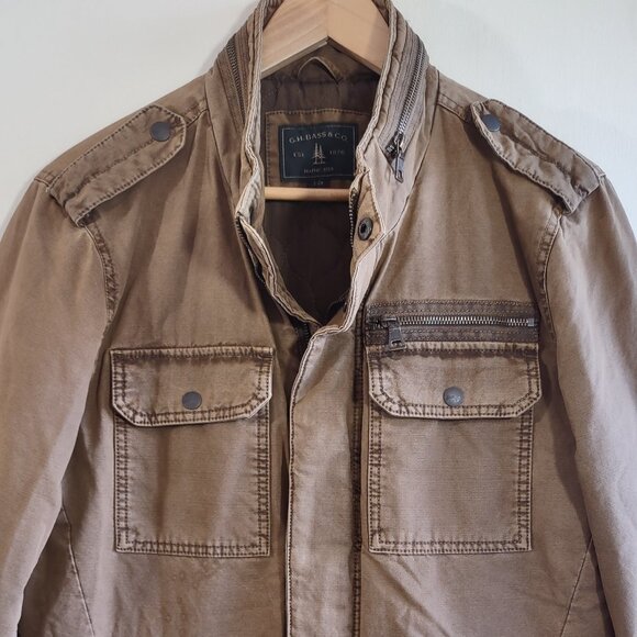 GH Bass Men Utility Field Jacket Canvas Barn Chore Coat Military Inspo Sz Small - Picture 2 of 10